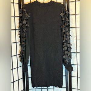 Black Long Sleeve Dress with Sheer Sleeves w 3D Petal Embellishments Sz L